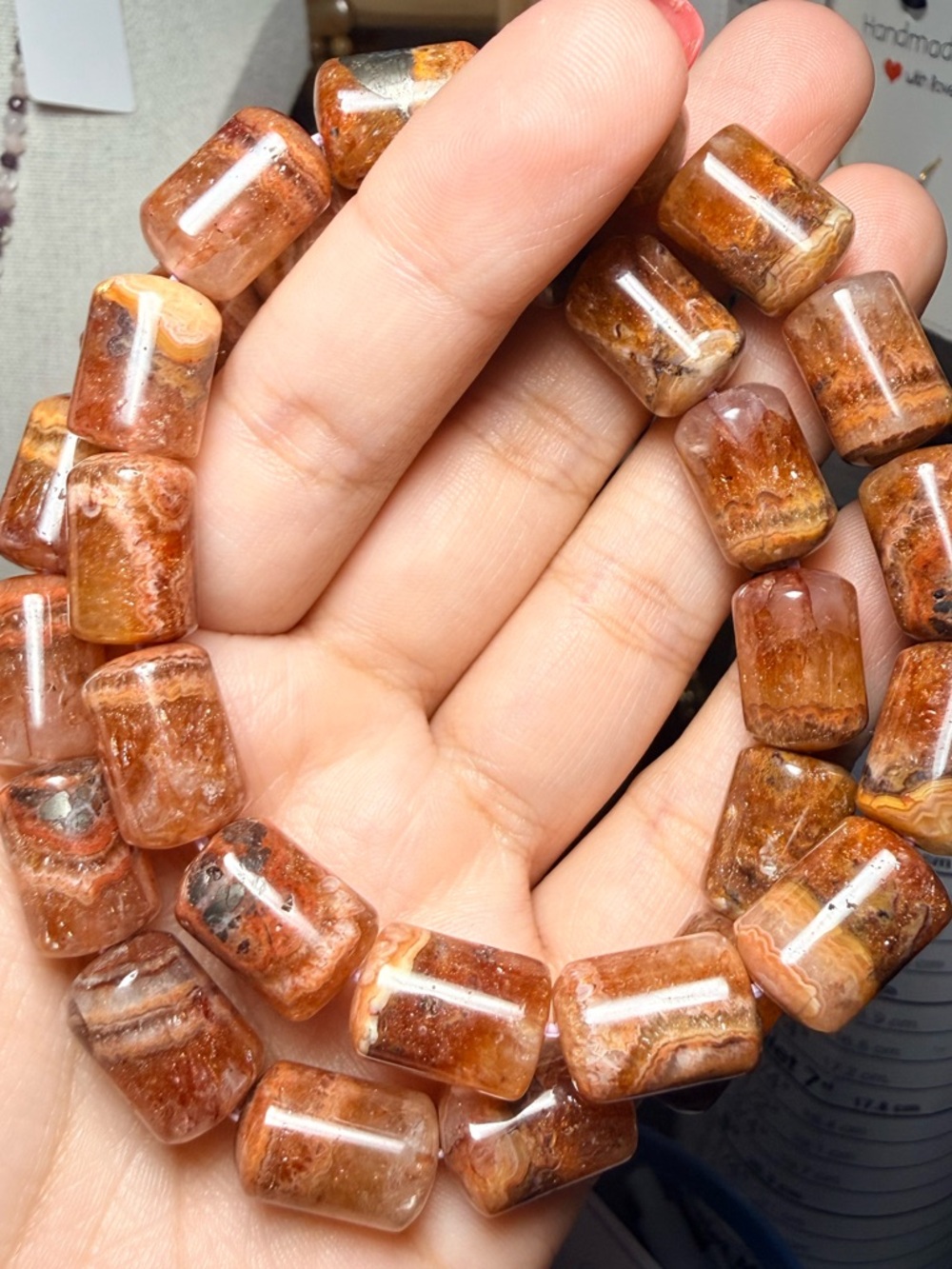 Sunstone Mixed Gemstone Barrel Bead Bracelet 10x15mm - Picture 3 of 4